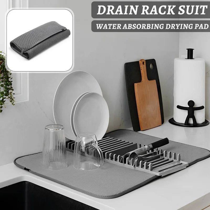 High-Density Microfiber Dish Drying Mat with Draining Rack