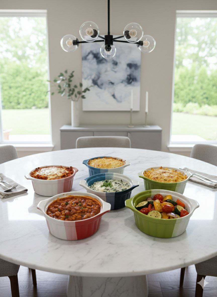 Round Heat-Resistant Porcelain Casserole Dish with Handles