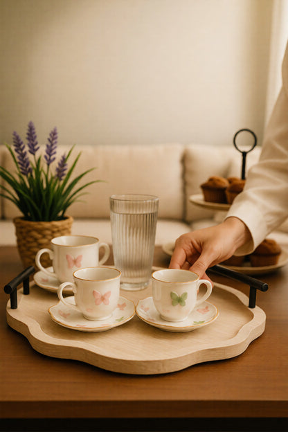 Elegant Round Wooden Serving Tray with Metal Handles – 38 cm