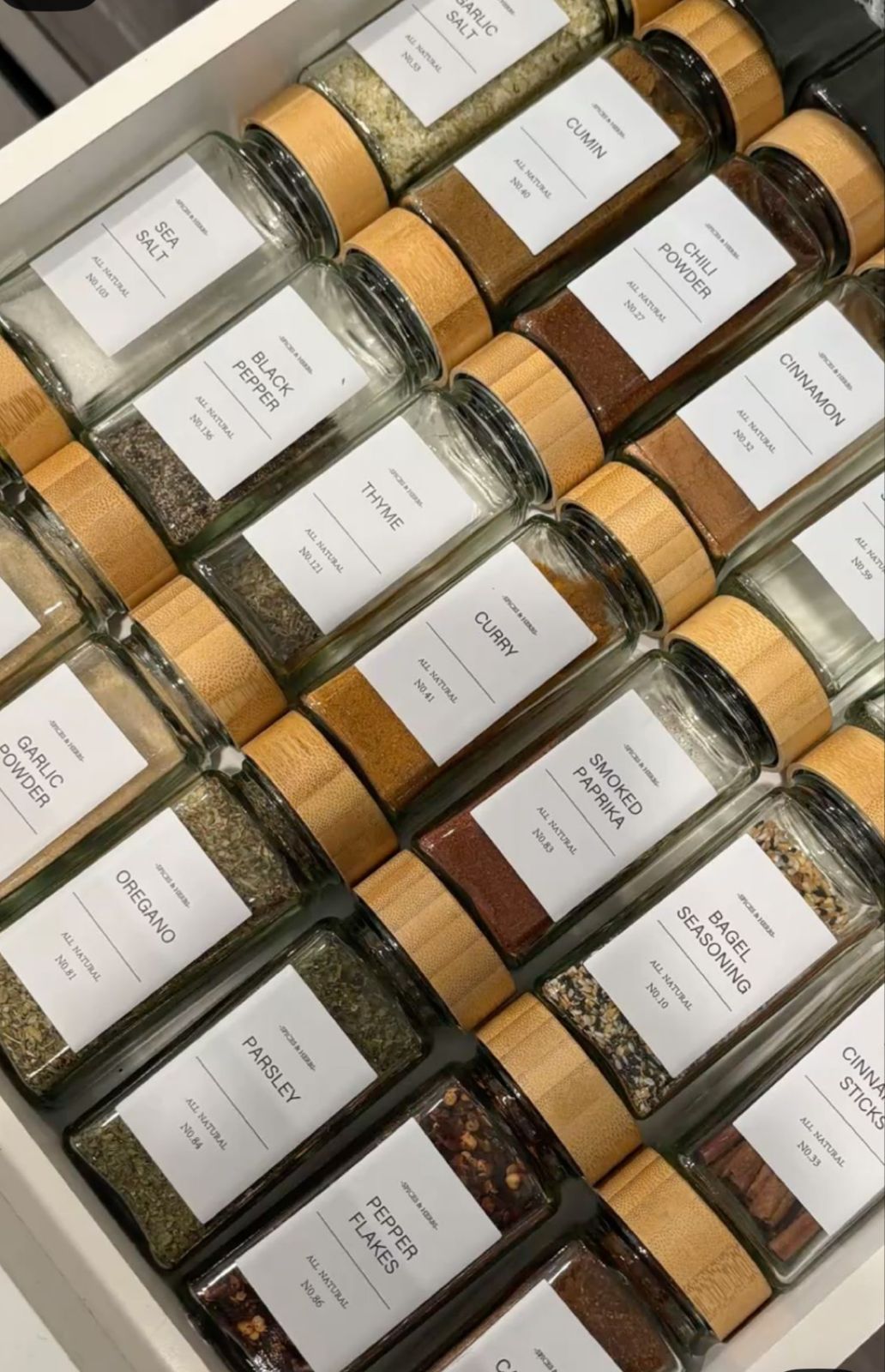 Elegant 24-Piece Glass Spice Jar Set with Bamboo Lids