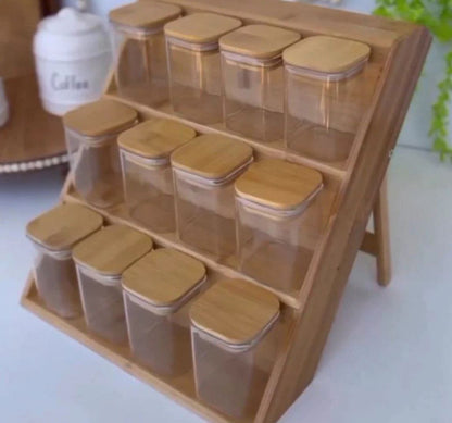 Bamboo Spice Jar Organizer Rack