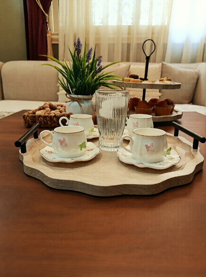 Elegant Round Wooden Serving Tray with Metal Handles – 38 cm