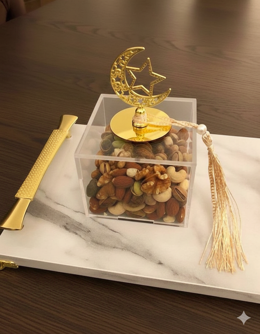 TAJ Luxury Marble Tray Set with Acrylic Boxes – Ramadan Edition