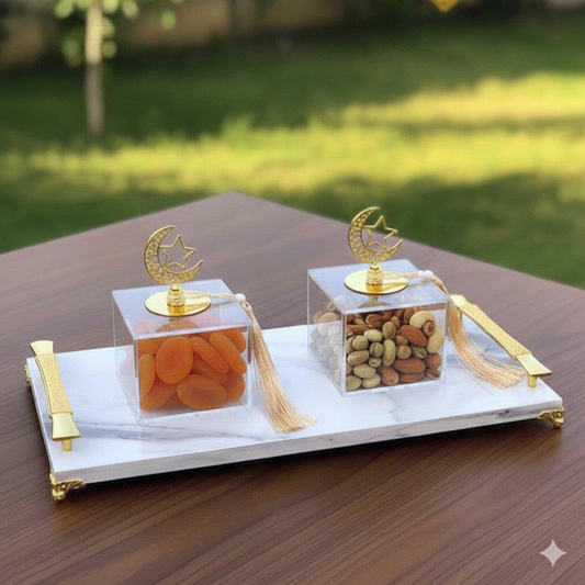TAJ Luxury Marble Tray Set with Acrylic Boxes – Ramadan Edition