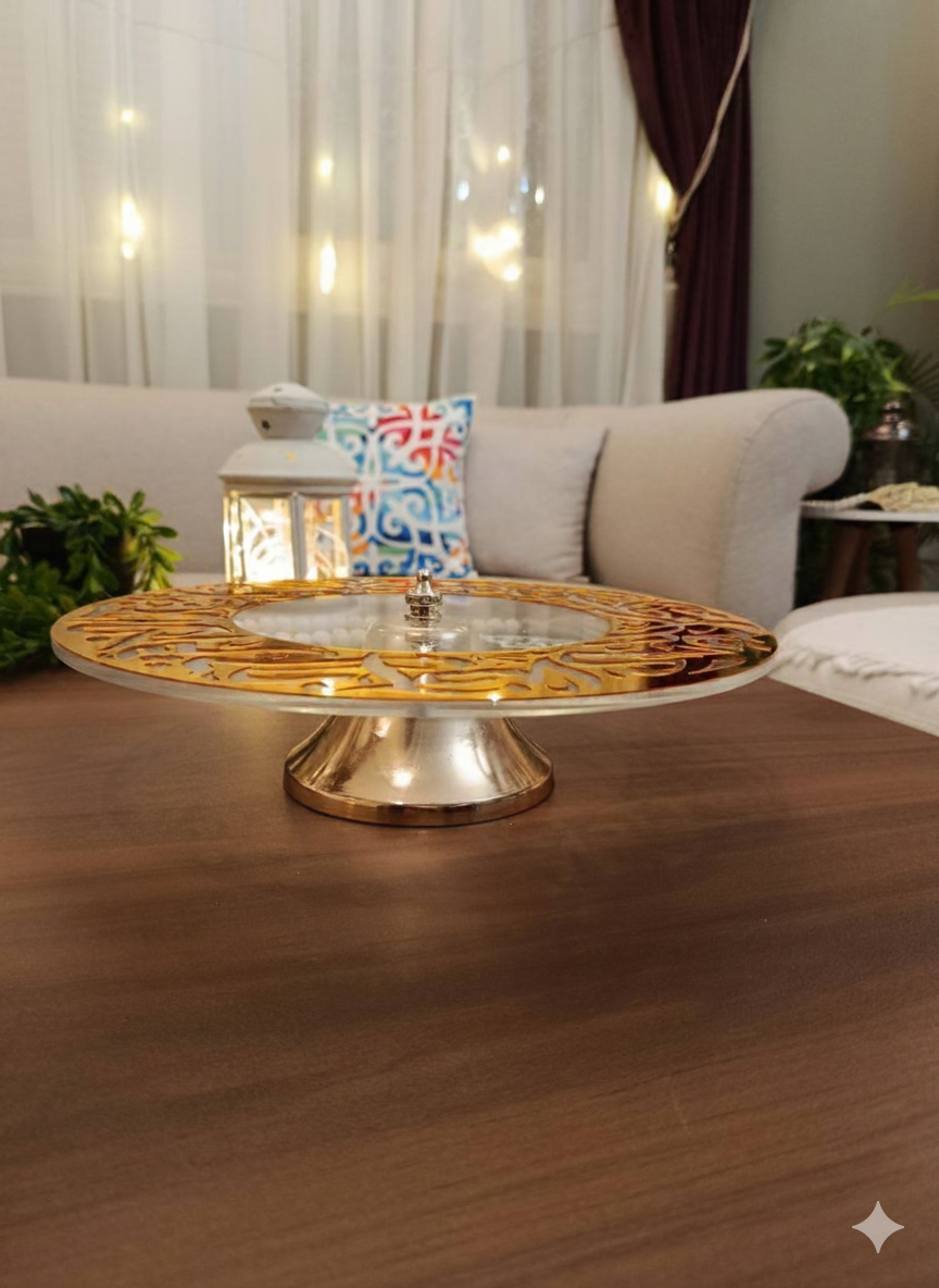 Sumou Luxury Acrylic Serving Stand with Gold Metal Base – 30 cm