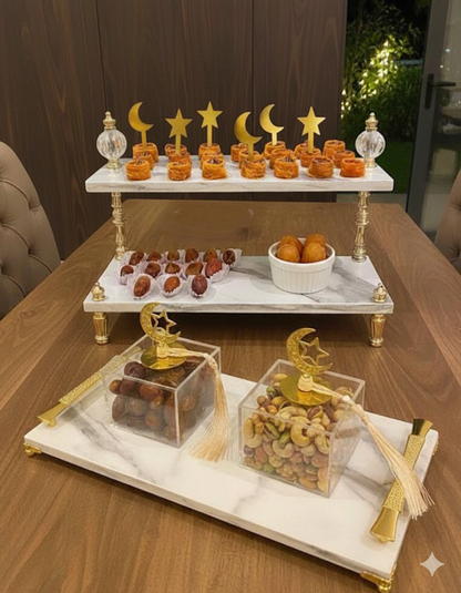 TAJ Luxury Marble Tray Set with Acrylic Boxes – Ramadan Edition