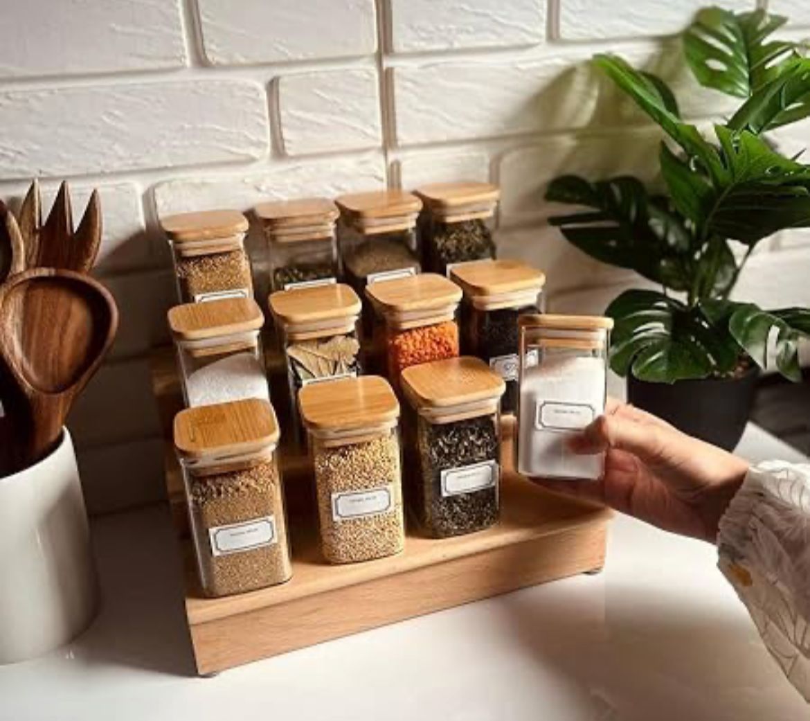 Bamboo Spice Jar Organizer Rack