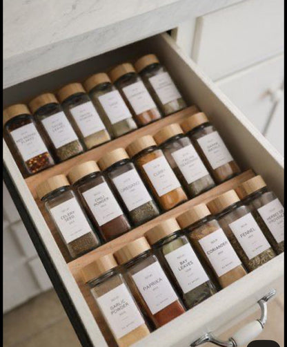 Elegant 24-Piece Glass Spice Jar Set with Bamboo Lids