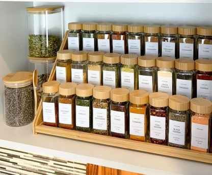 Elegant 24-Piece Glass Spice Jar Set with Bamboo Lids