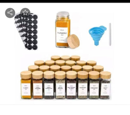 Elegant 12-Piece Square Glass Spice Jar Set with Wooden Lids