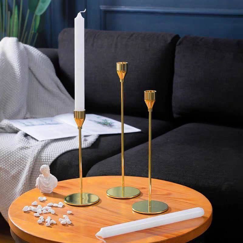 Luxury Simple Gold Candle Holder Set – 3 Pieces (34/29/24 cm)