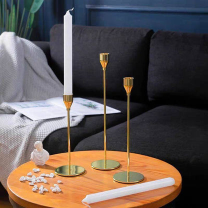 Luxury Simple Gold Candle Holder Set – 3 Pieces (34/29/24 cm)