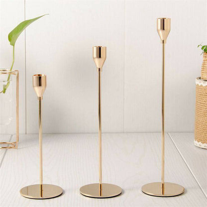 Luxury Simple Gold Candle Holder Set – 3 Pieces (34/29/24 cm)