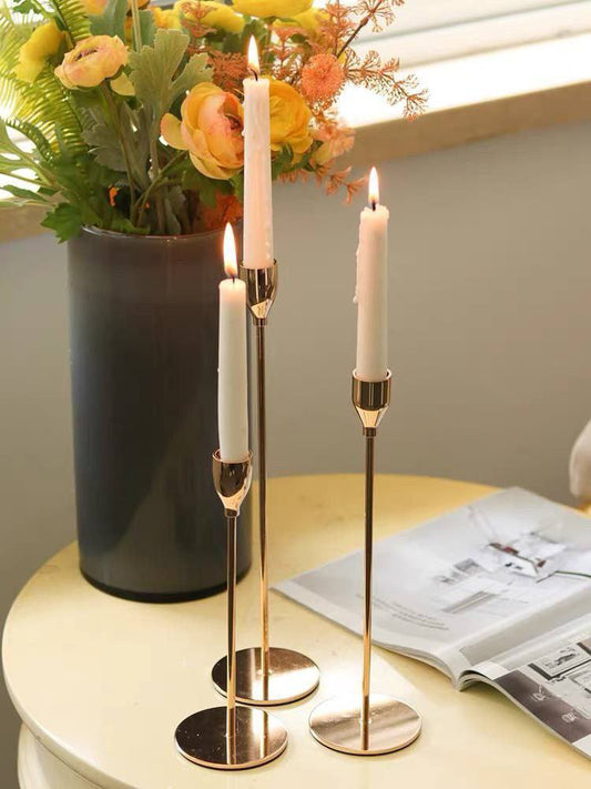 Luxury Simple Gold Candle Holder Set – 3 Pieces (34/29/24 cm)