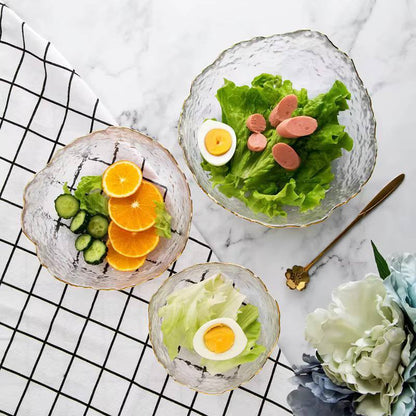 luxurious 3-Piece Glass Bowl Set with Gold Rim