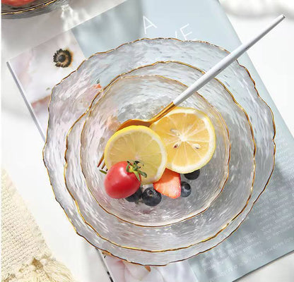luxurious 3-Piece Glass Bowl Set with Gold Rim