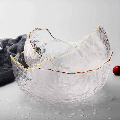 luxurious 3-Piece Glass Bowl Set with Gold Rim