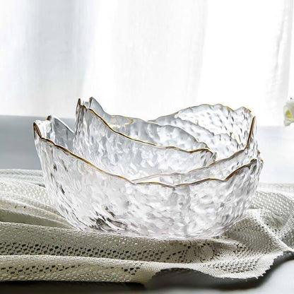 luxurious 3-Piece Glass Bowl Set with Gold Rim
