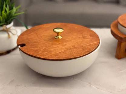 Heat-Resistant Porcelain Casserole Set with Wooden Lid – 2 Pieces