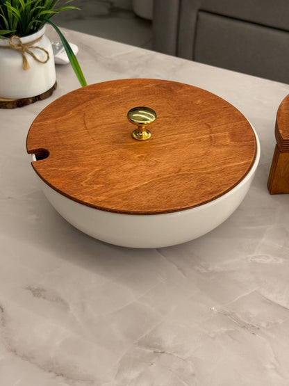 Heat-Resistant Porcelain Casserole Set with Wooden Lid – 2 Pieces