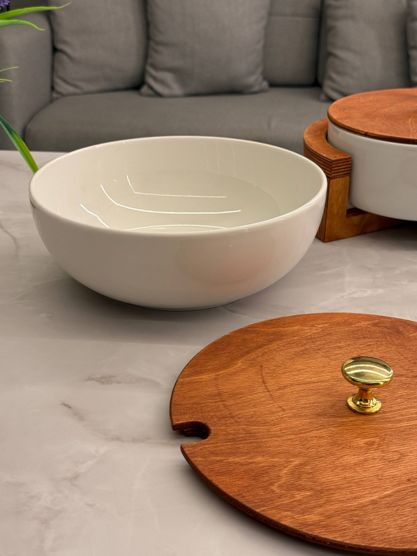 Heat-Resistant Porcelain Casserole Set with Wooden Lid – 2 Pieces