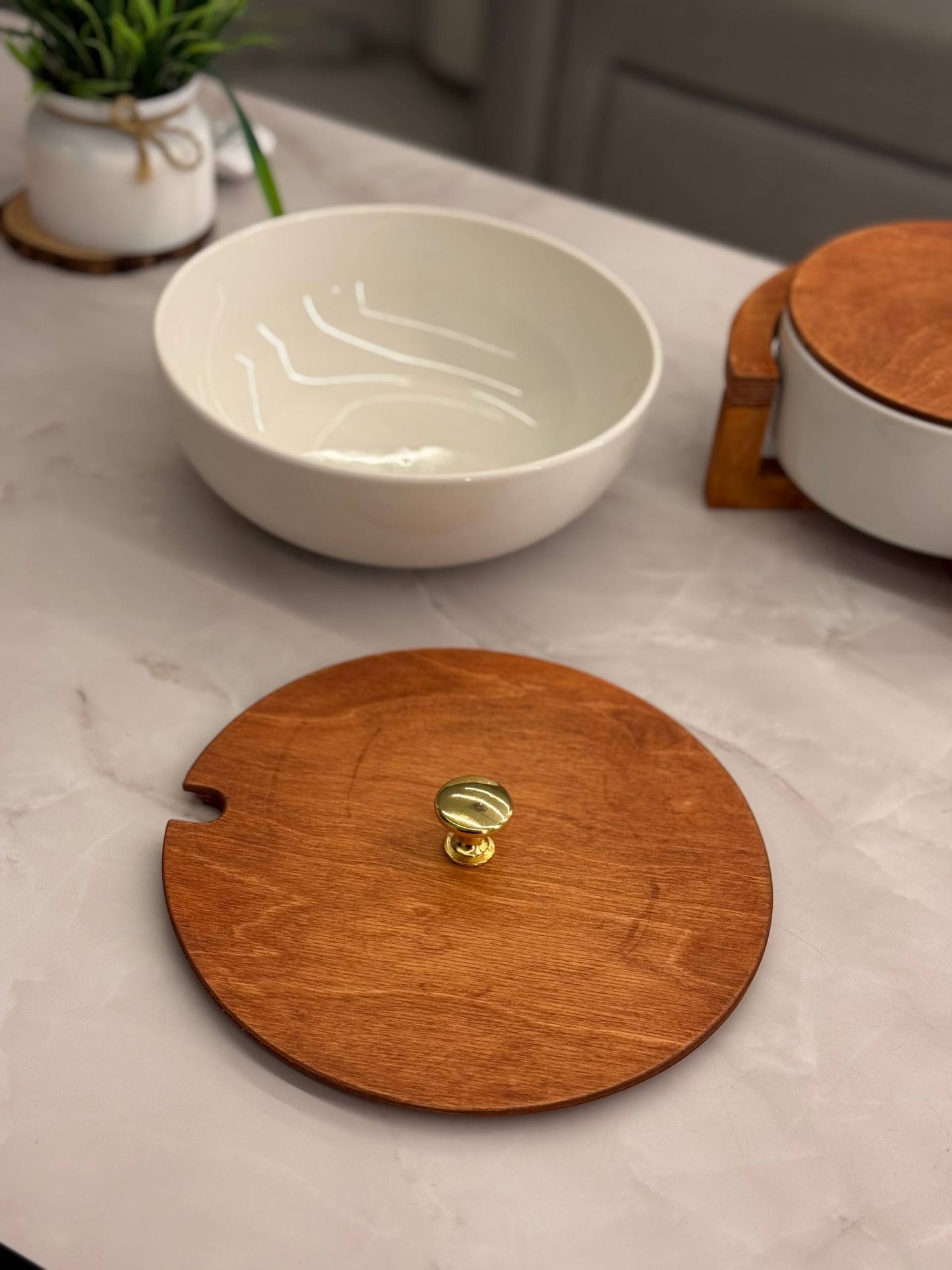 Heat-Resistant Porcelain Casserole Set with Wooden Lid – 2 Pieces