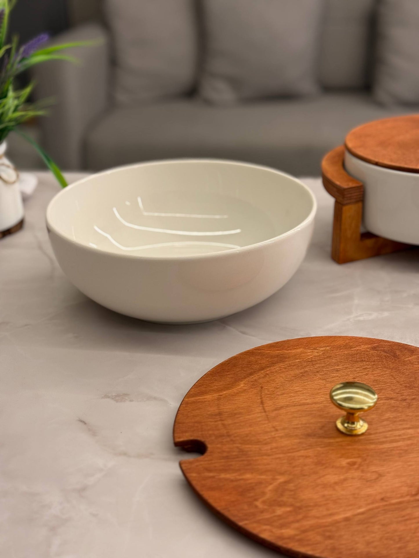 Heat-Resistant Porcelain Casserole Set with Wooden Lid – 2 Pieces