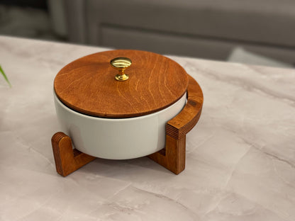 Heat-Resistant Porcelain Casserole Set with Wooden Lid – 2 Pieces