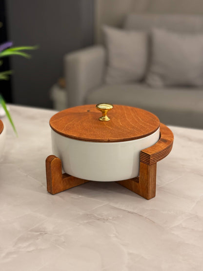 Heat-Resistant Porcelain Casserole Set with Wooden Lid – 2 Pieces