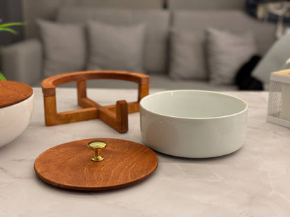 Heat-Resistant Porcelain Casserole Set with Wooden Lid – 2 Pieces