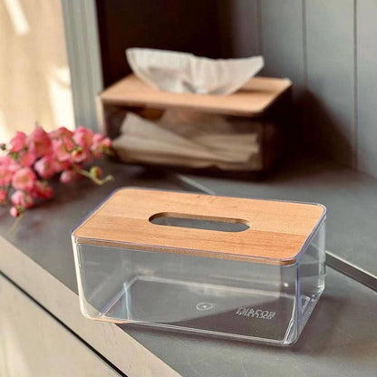 Stylish Acrylic Tissue Box with Wooden Lid