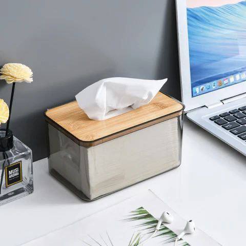 Stylish Acrylic Tissue Box with Wooden Lid