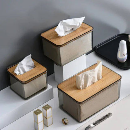 Stylish Acrylic Tissue Box with Wooden Lid