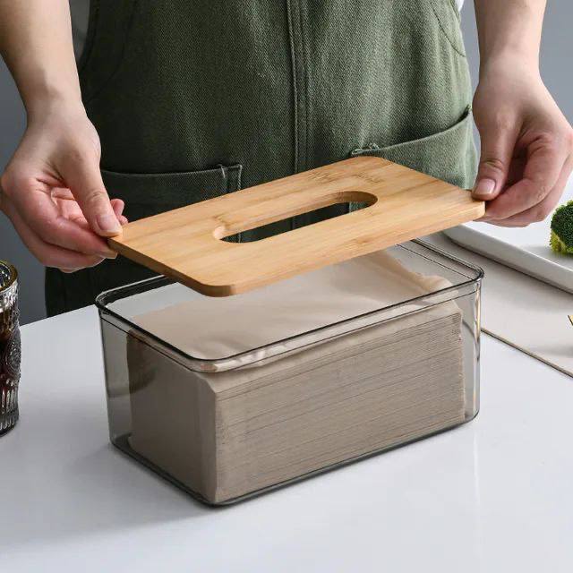 Stylish Acrylic Tissue Box with Wooden Lid
