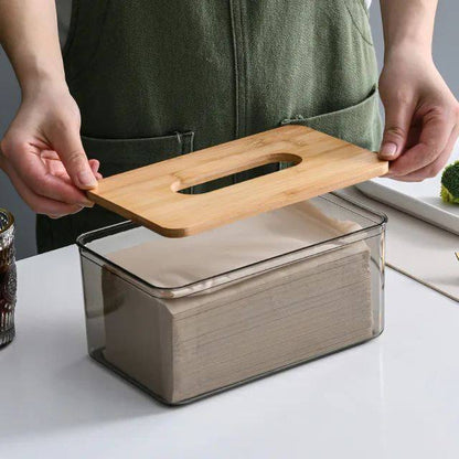 Stylish Acrylic Tissue Box with Wooden Lid