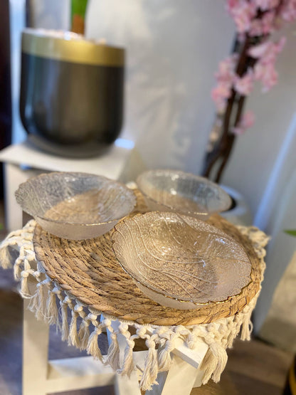 Imported Heat-Resistant Glass Bowl – Leaf Design with Gold Rim (19 cm)