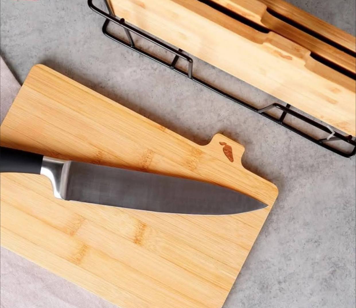 Elegant Bamboo Cutting Board Set – 4 Pieces with Metal Stand