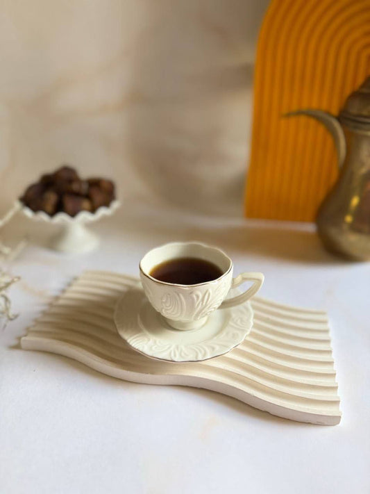 White & Gold Coffee Cup Set – 6 Cups with Saucers (12 Pieces)