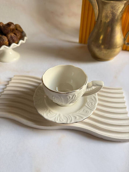 White & Gold Coffee Cup Set – 6 Cups with Saucers (12 Pieces)