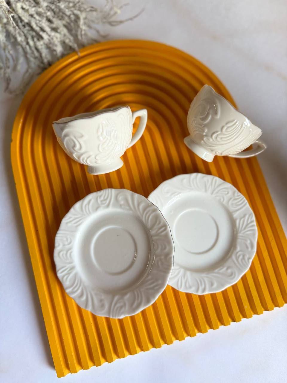 White & Gold Coffee Cup Set – 6 Cups with Saucers (12 Pieces)