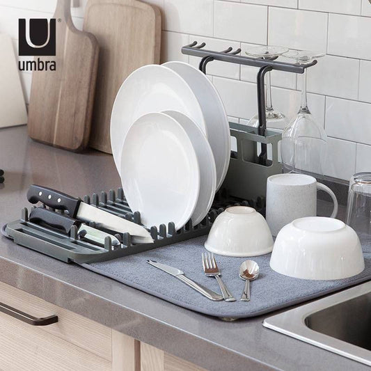 High-Density Microfiber Dish Drying Mat with Draining Rack