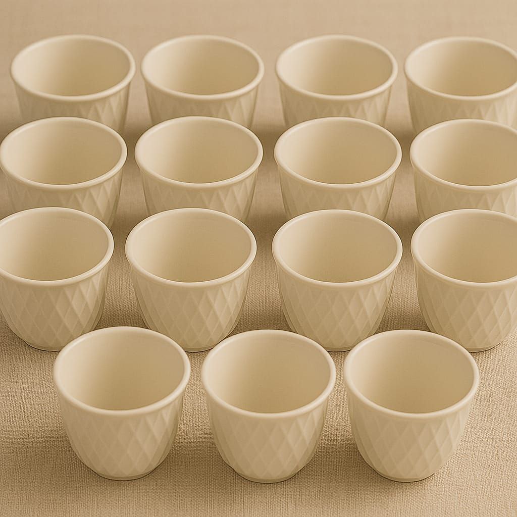 Arabic Coffee Cups Set – Embossed Ceramic, 12 Pieces
