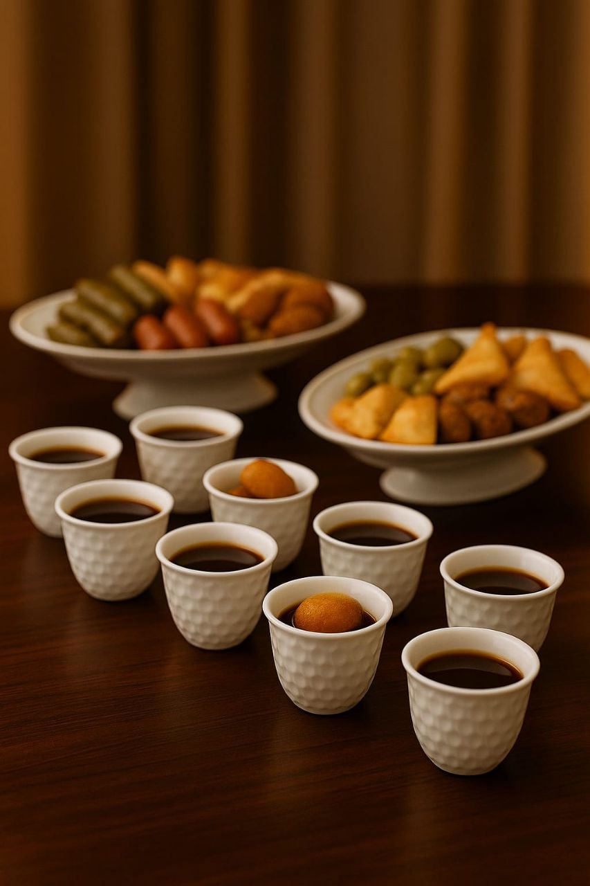 Arabic Coffee Cups Set – Embossed Ceramic, 12 Pieces