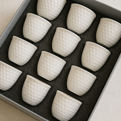 Arabic Coffee Cups Set – Embossed Ceramic, 12 Pieces