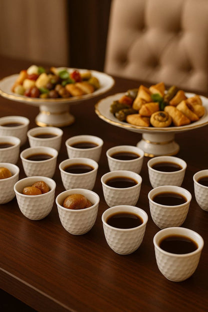 Arabic Coffee Cups Set – Embossed Ceramic, 12 Pieces