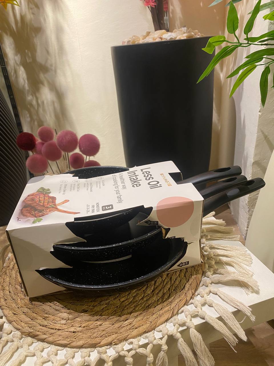 Premium Granite Frying Pan Set with Heat-Resistant Handles – 3 Pieces