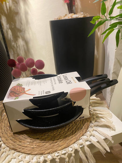 Premium Granite Frying Pan Set with Heat-Resistant Handles – 3 Pieces