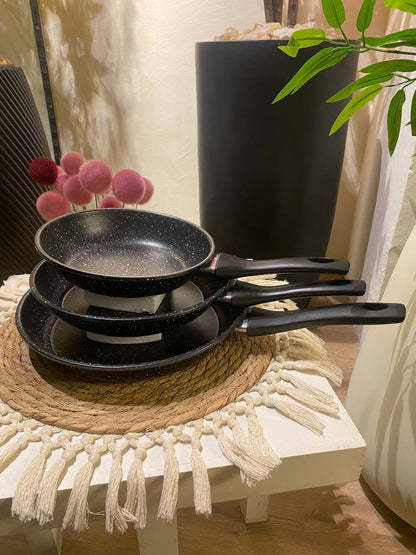 Premium Granite Frying Pan Set with Heat-Resistant Handles – 3 Pieces