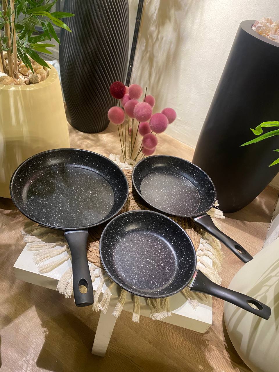 Premium Granite Frying Pan Set with Heat-Resistant Handles – 3 Pieces