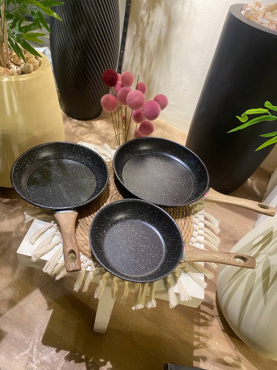 Premium Granite Frying Pan Set with Heat-Resistant Handles – 3 Pieces